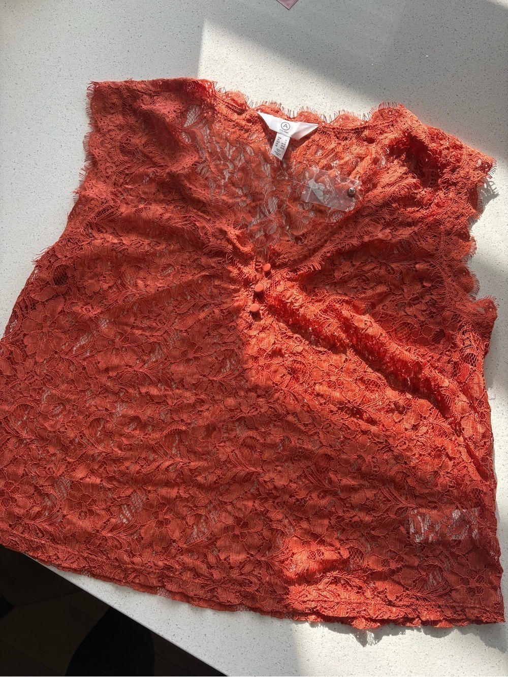 Pennington’s Lace Button-Front Shell Top - Orange